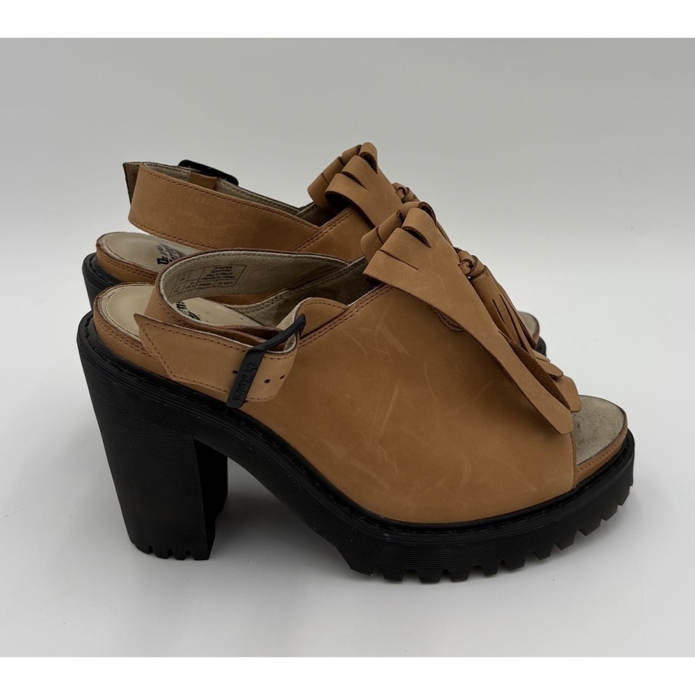 Dr Martens Seraphina Brown Leather Chunky Slingback Heels Tassel Boots US 9 UK 7
